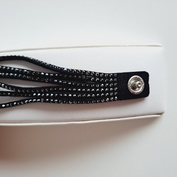 NEW Swarovski Black Fabric Crystal Stud Wrap Bracelet - Picture 7 of 8